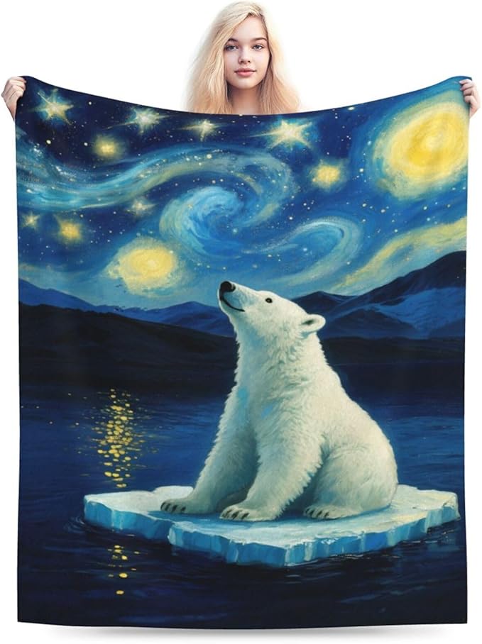 Polar Bear Blanket Cute White Bear Throw Blanket Soft Cozy Fleece Fuzzy Stuffed Plush Flannel Gifts for Girls Women Boys Kids Adults 50"X60"