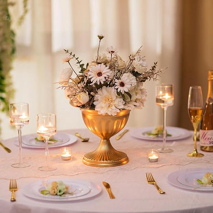 Sziqiqi Gold Metal Urn Vases: 8.6in 2 Pcs Flower Weddings Centerpieces Arrangements for Flower Compote Vase for Wedding Decorations Table Pedestal Vase Bowl for Party