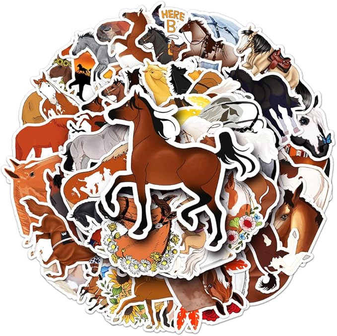 Horse Stickers for Teens Boy Girls Kids|50 Pcs|Cute Vinyl Animals Waterproof Stickers for Laptop Computer Phone Luggage Flasks Water Bottle Bike Car Notebook Tablet,Lovely Cartoon Decals Pack(Horse)