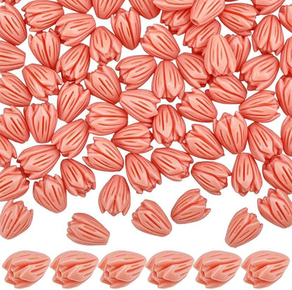 1 Box 100Pcs Carved Coral Beads 8mm Flower Beads 3D Pink Jasmine Artificial Floral Dyed Synthetic Coral Small Smooth Loose Spacers Findings for Jewelry Making Bracelets Necklaces DIY Crafts
