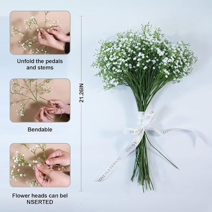 6 Pack Real Touch Artificial Baby's Breath Flowers - 21" Bendable Stems for Wedding Bouquets, Home Centerpieces & Outdoor Decor (Waterproof, Dustproof, White)