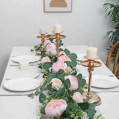 SOMYTING Artificial Flower Garlands Eucalyptus Garlands with Flowers Rose Peony Flower Vine Faux Floral Garland for Wedding Party Arch Table Wall Backdrop Decoration (Light Pink, 4PCS)