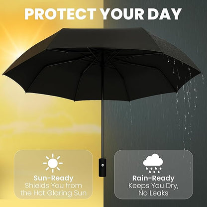 Rain-Mate Windproof Compact Umbrellas for Rain - Strong Reinforced Fiberglass Rib Design & Auto Open & Close - Portable Folding Travel Umbrella - Lightweight & Packable for Women & Men, Easy Collapse