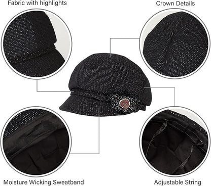 Women Retro Classic Visor Newsboy Cabbie Cap Beret Hats with Flower Buckle for Woman Ladies