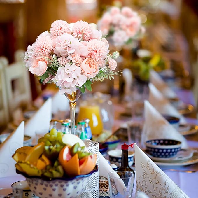DDcafor Artificial Flowers, 4 Packs Pink Fake Peony Silk Hydrangea Bouquet Decor Plastic Carnations Daisy Realistic Flower Home Office Party Decor Arrangements Wedding Decoration Table Centerpieces