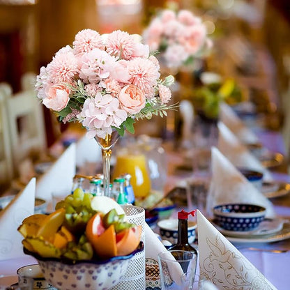 DDcafor Artificial Flowers, 4 Packs Pink Fake Peony Silk Hydrangea Bouquet Decor Plastic Carnations Daisy Realistic Flower Home Office Party Decor Arrangements Wedding Decoration Table Centerpieces
