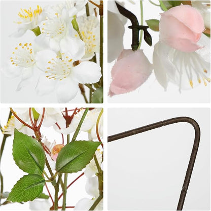 DILATATA Artificial Cherry Blossom Flowers 5 Pcs Silk Cherry Blossom Stems 27.5 Inch Long Stems Faux Silk Peach Flowers for Tall Vase Spring Decor Wedding Party Home Table Arrangement - White
