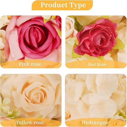 3D Flower Wall Backdrop - 12Pcs Artificial Flower Wall Panel 15 * 15inch Decoration Champagne and Red Roses Wall for Home Party Wedding Anniversary Birthday