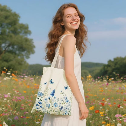 Flower Plant Lover Gifts for Women Canvas Tote Bag with Makeup Bag Cosmetic Bags Grocery Bags for Shopping Christmas