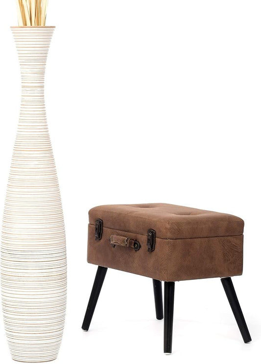 Leewadee Large White Home Decor Floor Vase - Wooden 41 inch Tall Farmhouse Decor Flower Holder for Fake Plant and Pampas Grass