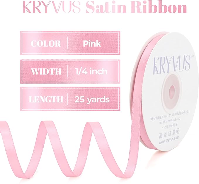 Pink Satin Ribbon, Double Faced 1/4 Inch X 25 Yards Pink Ribbon, Premium Satin Ribbon for Gift Wrapping, Crafts, Hair Bow Making, Sewing, Flower Bouquet, Wedding Party Decor