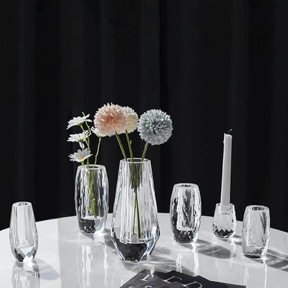 kitCom Modern Crystal Vase, 7 x 4 Inches, Transparent, Oval, Love, Glossy Finish, Arranges Flowers, Handmade, Multi-faceted, Secure Packaging, Half-Year Warranty, Luxury Gift
