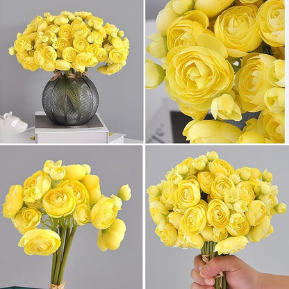 ASTRYAS 18Pcs Ranunculus Artificial Flowers, Yellow Faux Silk Mini Peony Flowers Fake Peonies Wedding Flowers DIY Bouquet for Centerpieces Arrangements Bridal Shower Decorations