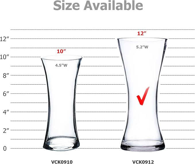 WGV Unique Bouquet Vase, 5" W, 12" H, Clear Glass Tall Floral with Flared Oval Opening, Centerpiece, Home Wedding Event Decor, 1 Piece (VCK0912)