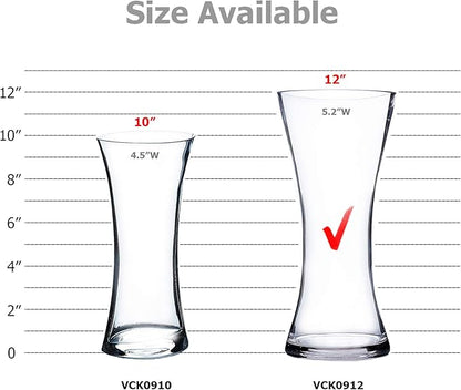 WGV Unique Bouquet Vase, 5" W, 12" H, Clear Glass Tall Floral with Flared Oval Opening, Centerpiece, Home Wedding Event Decor, 1 Piece (VCK0912)
