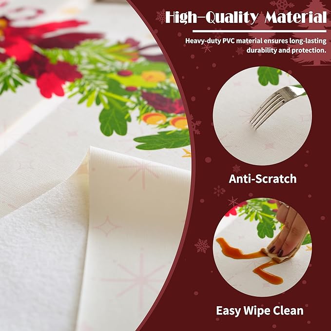 Christmas Rectangle Table Cloth,100% Waterproof Tablecloth,Christmas Decorations for Home, Vinyl Tablecloth Plastic Table Cover for Party，Picnic,Dining,Outdoor 54" x 78",Frosted Wreath