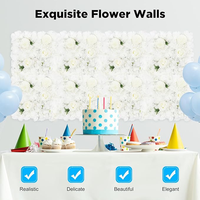 Artificial Flower Wall Panel,12Pcs 3D Silk Rose Floral Decorative Faux Flower Wall Background,Artificial Wall Flower Backdrop Rose Floral Panel for Party Wedding
