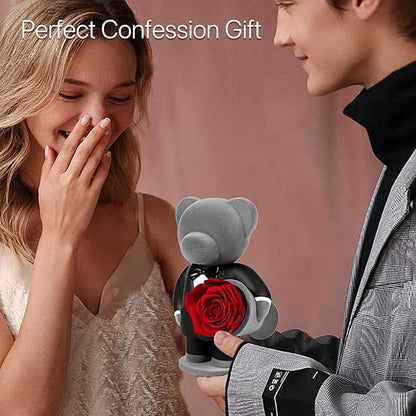JoyFlower Preserved Flowers with Cute Teddy Bear in Suit, Unique Gentleman Bear Eternal Real Red Rose Romantic Gift with Elegant Gift Box for Girlfriend Wife Her in Valentines Birthday Anniversary