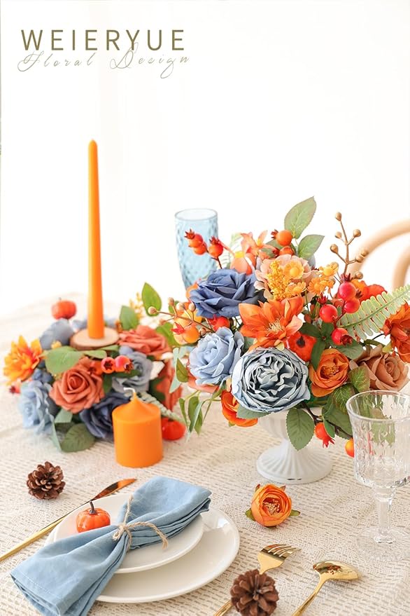 Artificial Flower Box Set Silk Fake Flowers DIY Center Cake Decoration Wedding Bouquet Corsage Home Decor Outdoor Decor Gift (Passionate Burnt Orange)