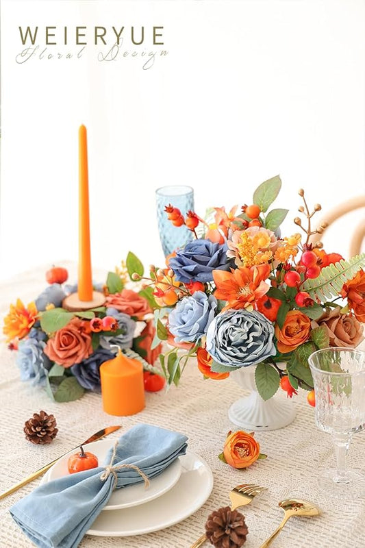 Artificial Flower Box Set Silk Fake Flowers DIY Center Cake Decoration Wedding Bouquet Corsage Home Decor Outdoor Decor Gift (Passionate Burnt Orange)