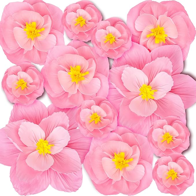 Giant Paper Flowers Artificial Large Paper Flower Decoration for Handcrafted Wall Backdrop Christmas Mexican Wedding Graduation Bridal Shower Birthday Party Supplies(Gradient Pink,12 Pcs)