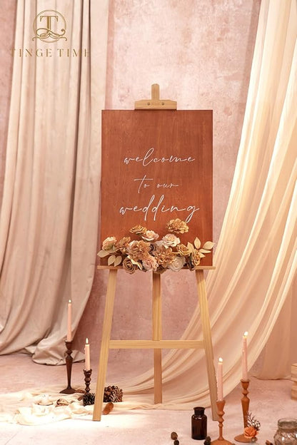 TINGE TIME Artificial Flowers Combo Set, Gradient Color Flower Leaf with Stems for DIY Wedding Bouquets Centerpieces Baby Shower Party Home Decorations(Dark Milk Tea)