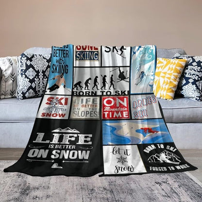 Soft Warm Cosy Fleece Blanket for Couch Bed, 40"x50" - Perfect Ski Gift for Lovers & Kids