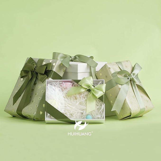 HUIHUANG Sage Green Satin Ribbon 1 inch Sage Double-Faced Silk Satin Ribbon for Gift Wrapping Flower Bouquet Wedding Baby Shower Decor Crafts- 6 Colors X 5 Yards Each