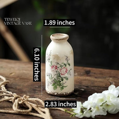 Ceramic Rustic Farmhouse Vase, Distressed Flower Vase for Home Decor, Ideal Shelf Decor, Boho Vase for Living Room Bedroom Kitchen Office Decor Centerpiece Table Decorations (6 inches)