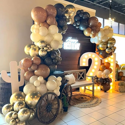 Brown and Black Balloon Garland Arch Kit, Nude Dark Brown Tan Black Gold White Sand Latex Party Balloons for Cowboy Western Wild West First Rodeo Country Farm Baby Shower Birthday Party Decorations