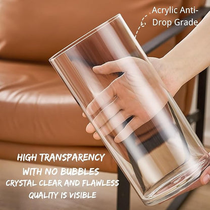 Clear Acrylic Flower Vase, Modern Unbreakable Decorative Cylinder Vase for Wedding Bouquets, Centerpieces, and Home Decor - 10cm Diameter, 25cm Height