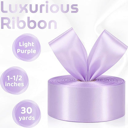 Light Purple Ribbon 1-1/2 Inch 30 Yards Solid Light Purple Satin Ribbon for Flower Bouquet, Fabric Ribbon for Gift Wrapping Crafts Hair Easter Wedding Christmas
