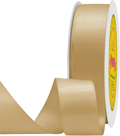 Double Face Gold Satin Ribbon 7/8 inch X 25 Yards Polyester Gold Ribbon for Gift Wrapping Very Suitable for Weddings Party Hair Bow Invitation Decorations and More