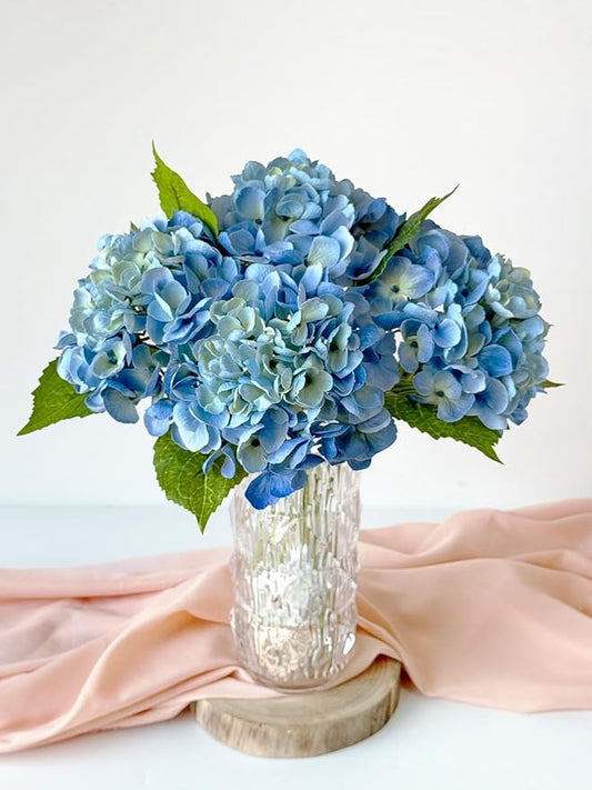 4 Pcs Real Touch Hydrangeas Gradient Blue Artificial Hydrangeas Flowers Real-Looking Faux Latex Hydrangea for Kitchen Living Room Porch Home Decor Baby Shower Party Wedding Table Centerpiece