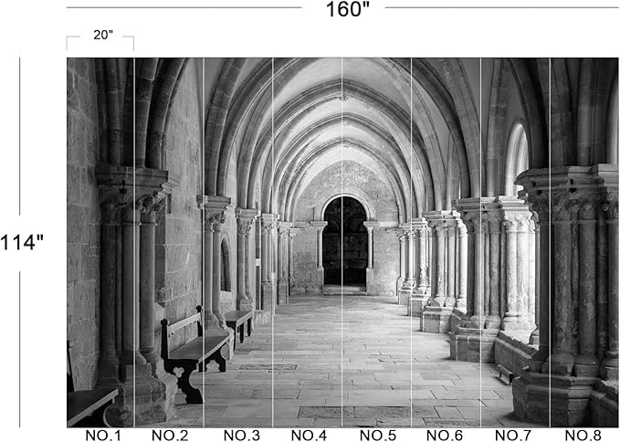 Eierme-Vaulted Ceiling Inside The Monastery, Panoramic View of Beautiful Arcades Peel and Stick 160" x 114"