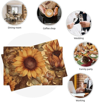 Placemats 4 pcs Sunflower Double-Layer Imitation Linen Place Mats Non-Slip Heat-Resistant Tablemats for Home Restaurant Hotel 18×12 Inch