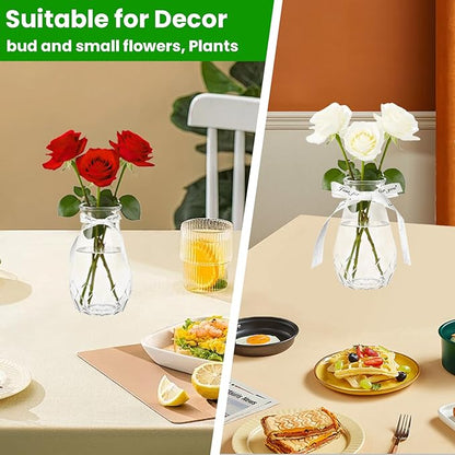 20 Pack Plastic Vases, 6 Inch Bulk Clear Acrylic Vase with Wrapping Ribbon, Small Plastic Vases for Centerpiece Flowers Home Wedding Party Decorations
