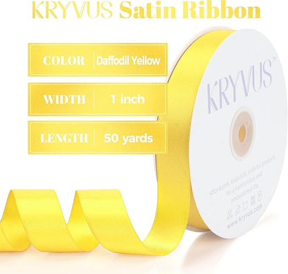 Daffodil Yellow Satin Ribbon, Double Faced 1 Inch X 50 Yards Daffodil Ribbon, Premium Satin Ribbon for Gift Wrapping, Crafts, Hair Bow Making, Sewing, Flower Bouquet, Wedding Party Decor