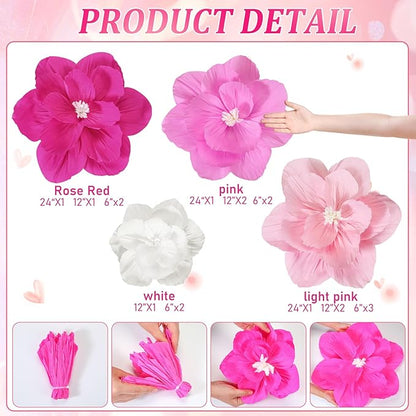 Giant Paper Flowers Artificial Large Paper Flower Decoration for Handcrafted Wall Backdrop Christmas Mexican Wedding Graduation Bridal Shower Birthday Party Supplies(Pink Gradient,18 Pcs)