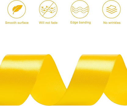 1-1/2 Inches 100 Yards Yellow Satin Ribbon, Solid Fabric Ribbon Roll for Flower Bouquets, Gift Wrapping, Wedding, Handmade Crafts