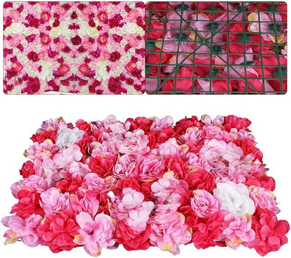 LOYALHEARTDY 6 PCS Artificial Flowers Wall Panels 24" x 16" Decorative Hydrangea and Rose Flower Panels Flower Wall for Home Party Wedding Christmas Festival Photo Backgdrop Decor