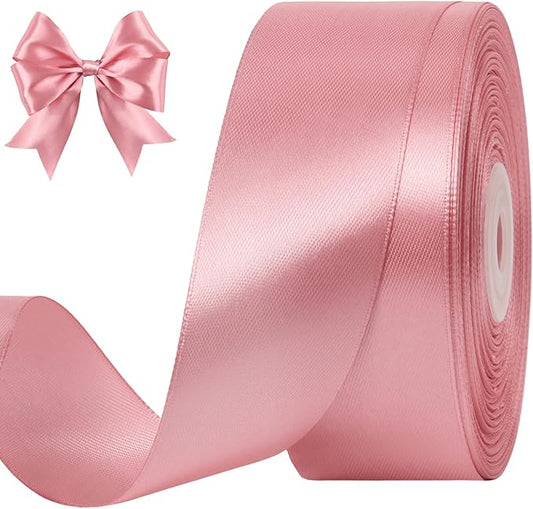 1-1/2 Inches 50 Yards Rosy Mauve Satin Ribbon, Solid Fabric Ribbon Roll for Flower Bouquets, Gift Wrapping, Wedding, Handmade Crafts
