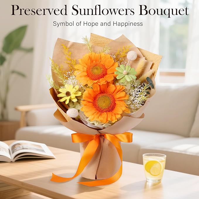 Forever Flowers for Delivery - Preserved Sunflowers Bouquet, Real Sunflowers That Last 3 Years, Eternal flowers Bouquet for Her Mother Mom Wife Friends Birthday Gifts for Women