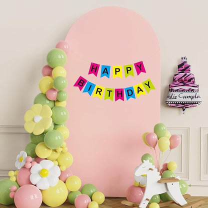 Putros 6.6ft Metal Arch Stand with Cover Pale Pink Spandex Fitted Wedding Arch Cover and Round Top Chiara Backdrop Stand Set for Birthday Party Baby Shower Decoration