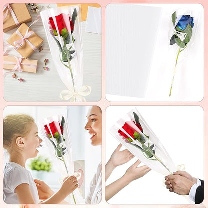 FOIMAS Flower Sleeves Bags,100Pcs Single Rose Packaging Bags for Mother'S Day Valentine's Day Flower Wrapping Party Supply Wedding Graduation Gift