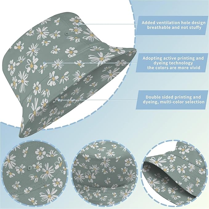Wildflowers Floral Bucket Hat for Men Women, Summer Vacation Outdoor Travel Reversible Double Side Beach Caps Fisherman Hat