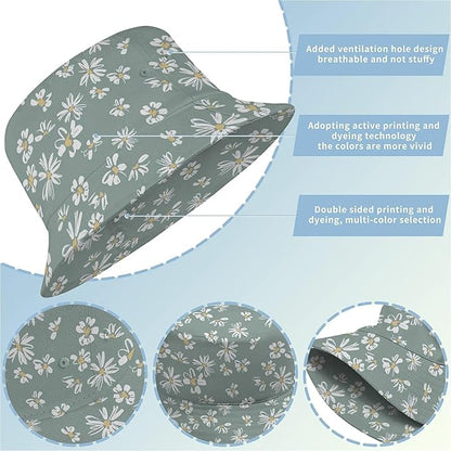 Wildflowers Floral Bucket Hat for Men Women, Summer Vacation Outdoor Travel Reversible Double Side Beach Caps Fisherman Hat