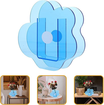 Creative Acrylic Flower Vase Transparent Blue Floral Decor Minimalist Modern Plant Container for Home Table Desktop Arrangement