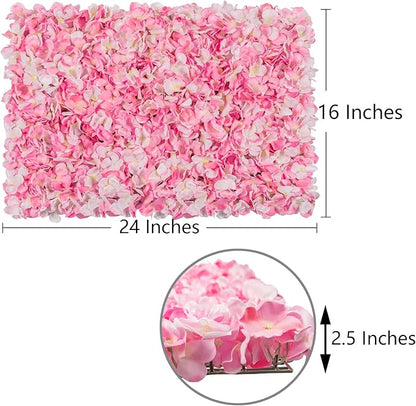 Flower Wall Panel Set, U'Artliens Artificial Wall Flower Backdrop 24x16 Inch 3D Silk Hydrangea Rose Floral Panel for Photo Background Home Party Wedding Backdrop Decoration (2pcs, Pink)