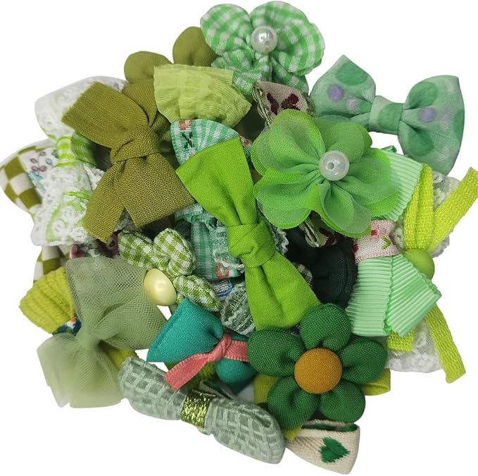 Chenkou Craft Mix Bulk Green Random 20pcs Ribbon Flowers Bows Craft Wedding Ornament Appliques (Green)
